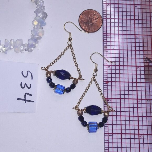 boho earrings 534#mfs Blues purples teardrop dangle earrings chain drop earring - Picture 4 of 5